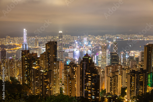 Photography HONG KONG - MAY 5, 2024: Hong Kong city night view from Victoria Peak