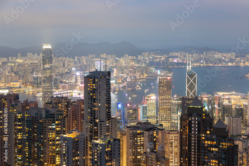 HONG KONG - MAY 5, 2024: Hong Kong city night view from Victoria Peak