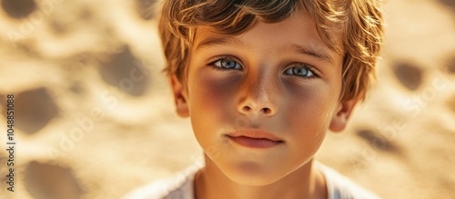 Young boy on a sandy backgr...