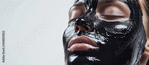 Woman wearing a purifying black mask on her face isolated against a white background Image contains copy space photo