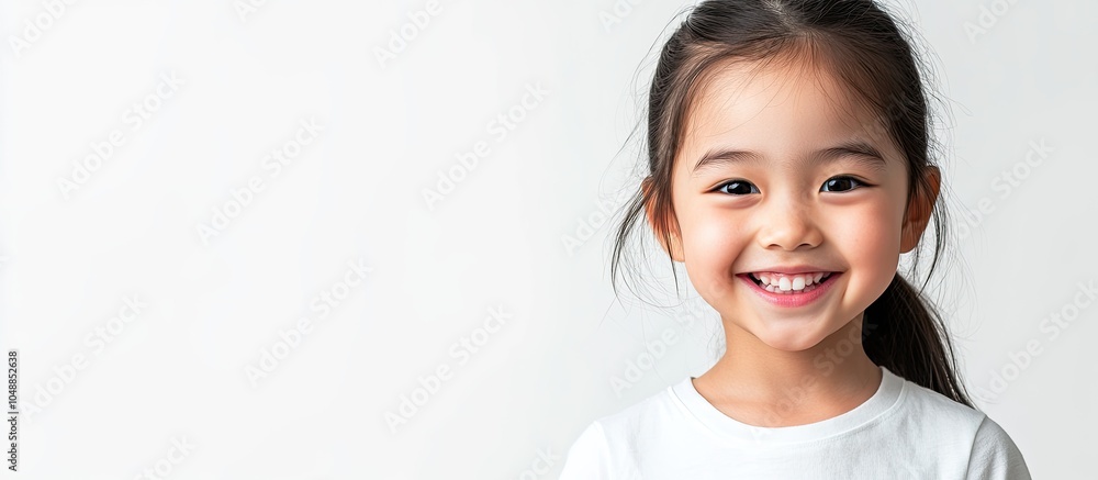 Portrait of a joyful little Asian girl isolated on a white background with copyspace Concept of a smiling child Portrait of a joyful little Asian girl isolated on a white background with copyspace Concept of a smiling child