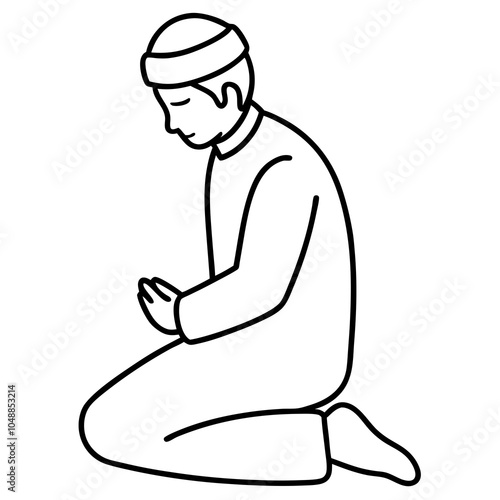 Praying Namaz Line Art Vector.