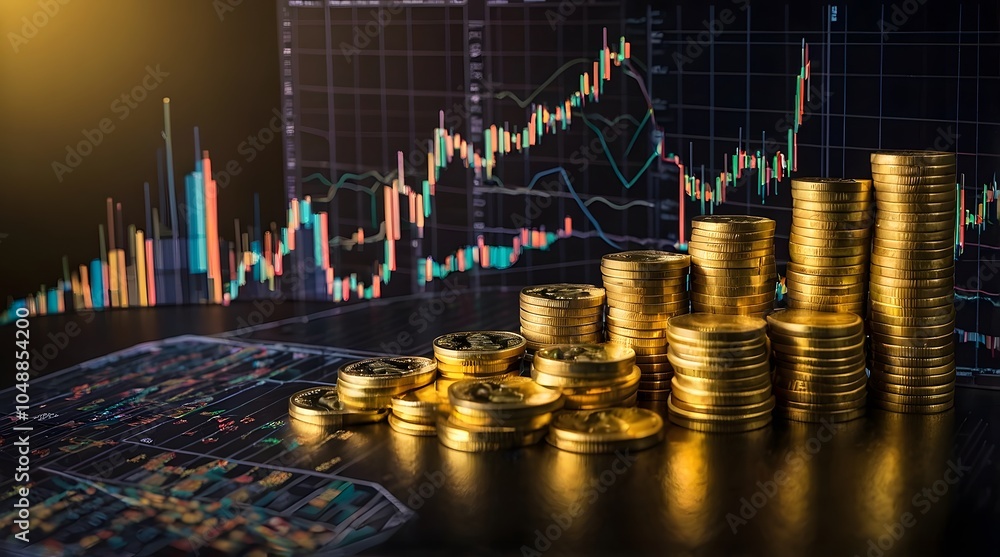 Financial Market Insights with Stacked Coins and Trading Graph Analysis Financial Market Insights with Stacked Coins and Trading Graph Analysis