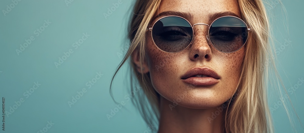 Close up portrait of an attractive blonde woman wearing sunglasses. with copy space image. Place for adding text or design Close up portrait of an attractive blonde woman wearing sunglasses. with copy space image. Place for adding text or design