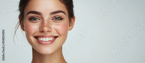 Joyful young woman gazing a...