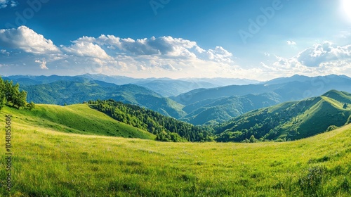 Wallpaper Mural Panoramic view of a serene mountain landscape with rolling green hills and a clear blue sky Torontodigital.ca