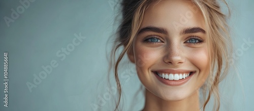 Joyful young woman gazing a...
