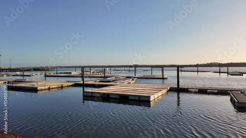 Southampton England UK. 19.10.2024.  Wooden floating berthing pontoons used anually for the boat show on Southampton Water UK. photo