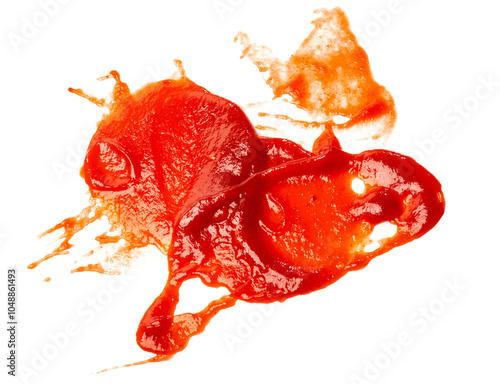 Ketchup or tomato puree splashes isolated on white background