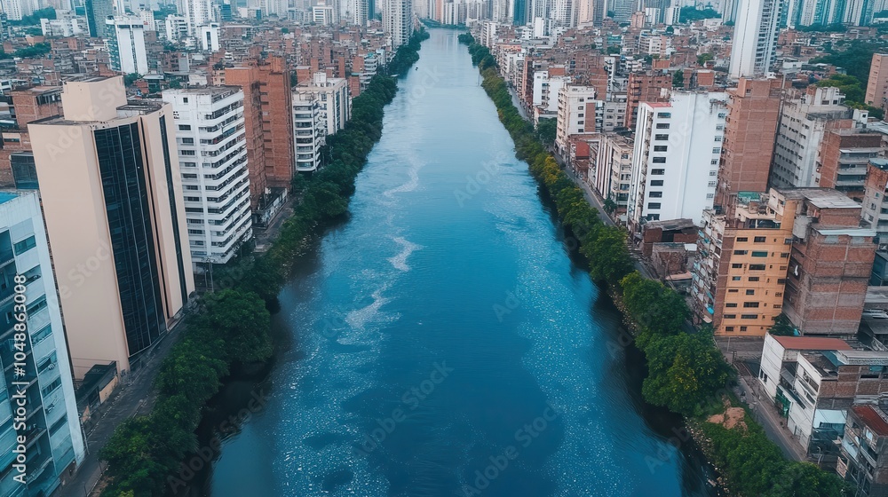 Fototapeta premium Urban River Flowing Through Cityscape
