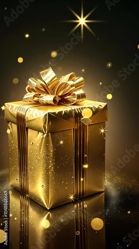 Glistening golden gift box receiving a radiant shining star