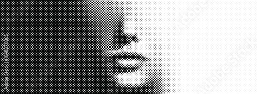 A face emerges subtly from a faint background, overlaid with a transparent halftone dot screen ideal for comics, magazines, and advertisements.