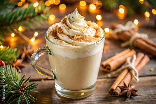 Glass of Egg Nog with Whipped Cream and Cinnamon Macro