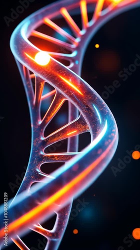 Rotating dna strand surrounded by floating particles