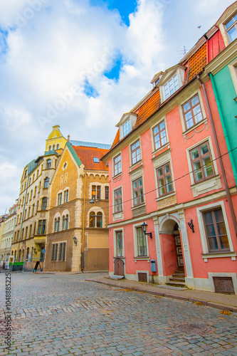 Old street in old Riga. The city is capital of Latvia that is well known to be a very popular tourism destination in the Baltic region