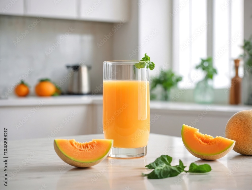 Cantaloupe Juice in Minimalist Kitchen Cantaloupe Juice in Minimalist Kitchen