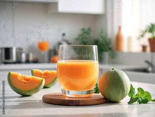 Cantaloupe Juice in Minimalist Kitchen