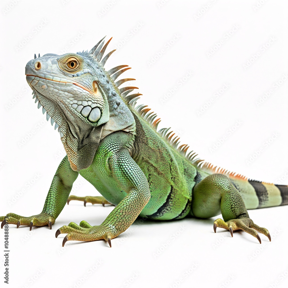 Obraz premium green iguana lizard reptile close up isolated on white background