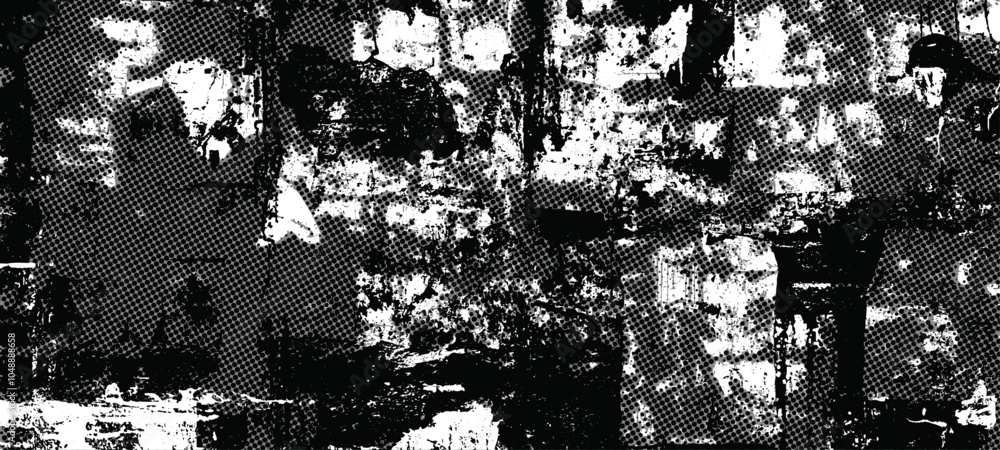 Fototapeta premium Echoes of chaos, distorted harmony in black and white abstract line art overlay background in monochrome.