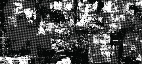 Echoes of chaos, distorted harmony in black and white abstract line art overlay background in monochrome.