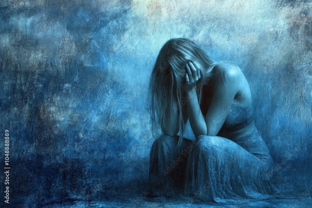 Young woman feeling sad is sitting alone and crying Young woman feeling sad is sitting alone and crying