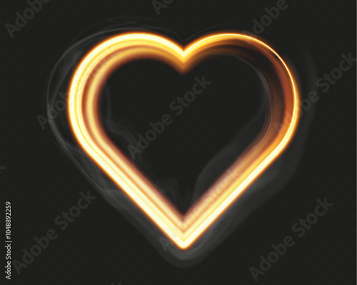 A heart-shaped golden light with shimmering flashes on a transparent background. Perfect for holiday cards, banners, invitations, or romantic designs.