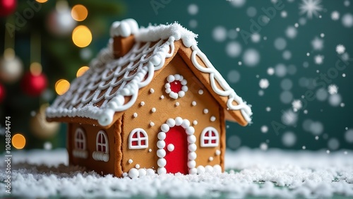 Gingerbread House in Snowy Landscape