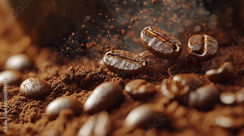 Detailed shot of coffee beans with rich brown hues and textured surfaces that appear almost tangible in their realism