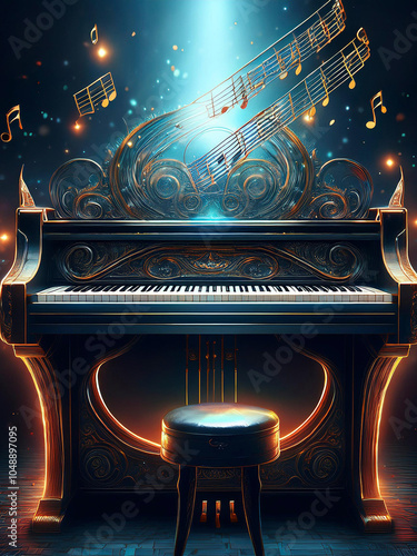 piano and music notes photo