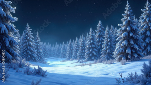 Snowy Forest at Night photo