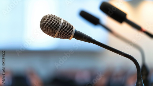Microphone close-up, representing press conferences, speeches, and important news
