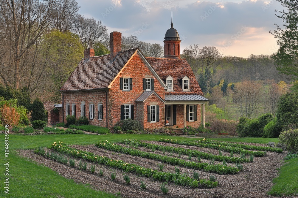 Brick House with Garden Rows and Tower Brick House with Garden Rows and Tower