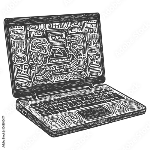 Laptop with Aztec style Geometric Design
