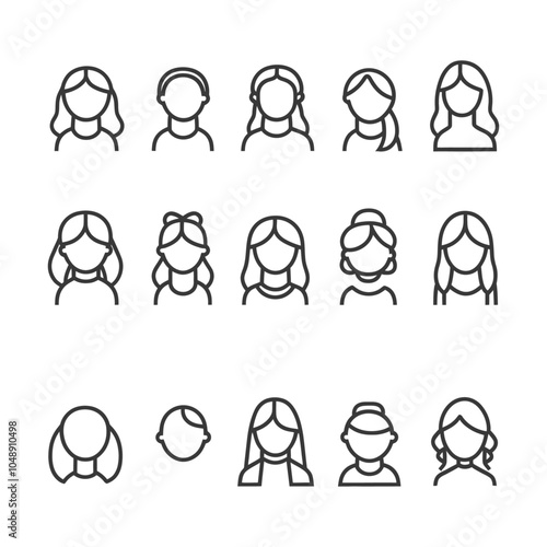 Line Art Icons Depicting Women with Different Hairstyles
