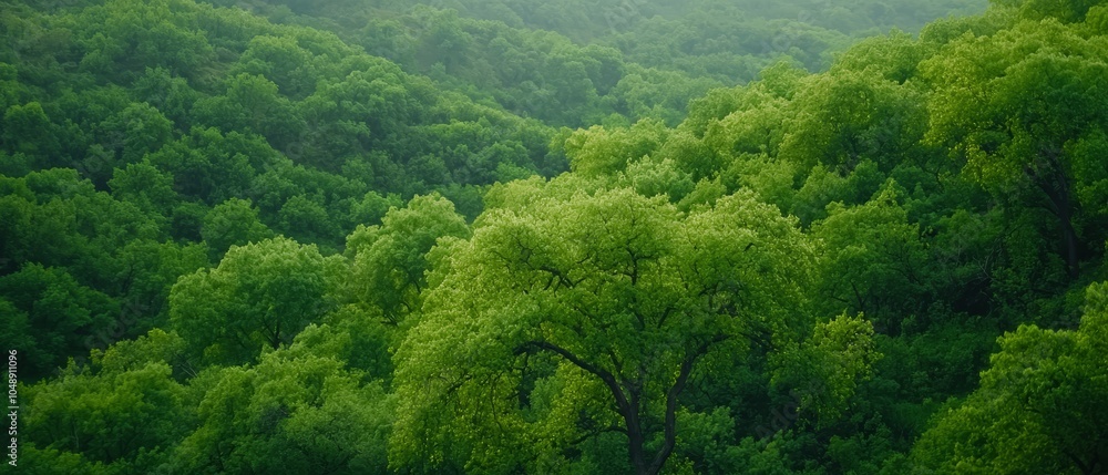 A forest teeming with numerous green-leafed trees, each blanketed in thick foliage A forest teeming with numerous green-leafed trees, each blanketed in thick foliage
