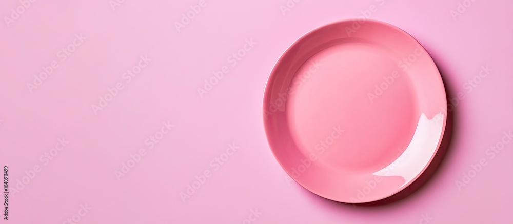 Top view of an isolated colored background with an empty round pink plate for food Blank dish with room for your design. with copy space image. Place for adding text or design Top view of an isolated colored background with an empty round pink plate for food Blank dish with room for your design. with copy space image. Place for adding text or design