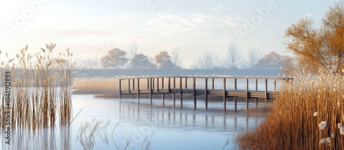 Footbridge spanning a lake ...