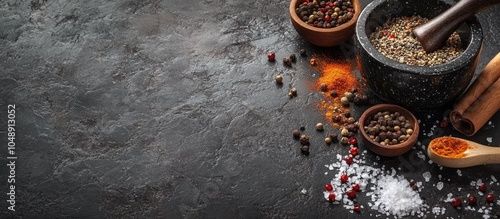 Assorted spices and a morta...