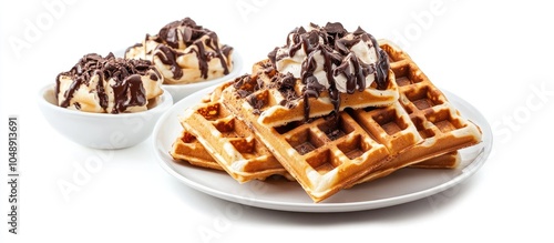 Belgian waffles on a white ...