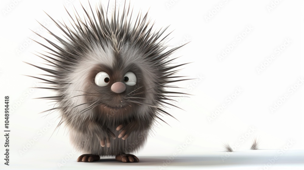 Fototapeta premium Cartoon Porcupine with Spiky Hair and Big Eyes
