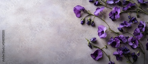Square fashionable vintage textured paper background featuring dark purple flowers from Lathyrus tingitanus also known as Tangier pea. with copy space image. Place for adding text or design