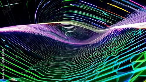 Flowing abstract lines create a dynamic, colorful wave pattern against a dark background. video