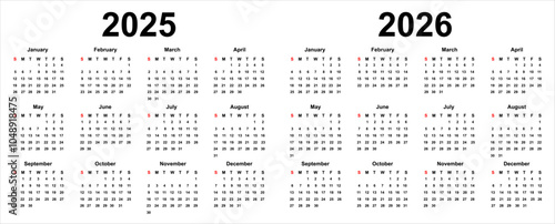 Calendar 2025, calendar 2026 week start Monday corporate design planner template.