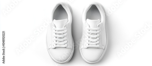 Wallpaper Mural Leather sneakers on a white background A pair of fashionable trendy white sport shoes or sneakers with copy space for text or design Overhead view of new white sneakers monochrome Top view or flat  Torontodigital.ca