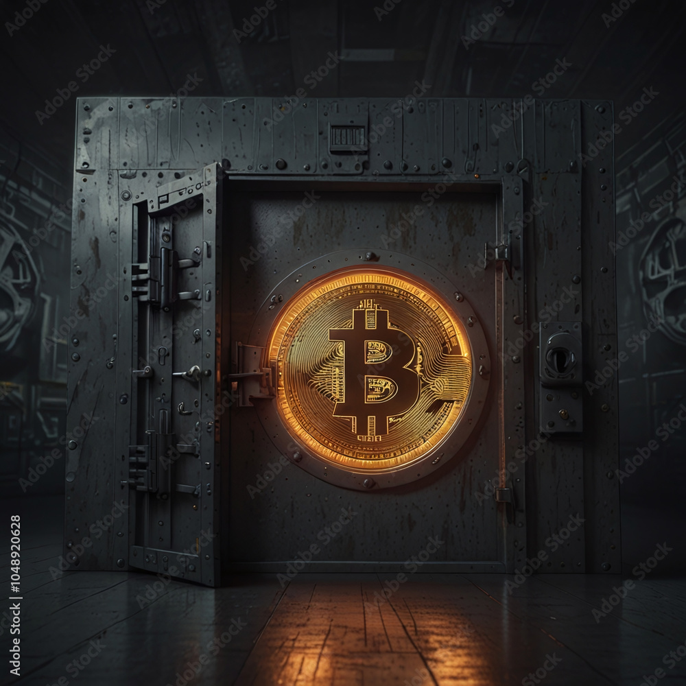 Locked Vault with Bitcoin Symbol, Great for Illustrating Cryptocurrency Security, Blockchain Safety Concepts, Digital Finance, Fintech Marketing, and Cybersecurity Campaigns Promoting Asset Protection Locked Vault with Bitcoin Symbol, Great for Illustrating Cryptocurrency Security, Blockchain Safety Concepts, Digital Finance, Fintech Marketing, and Cybersecurity Campaigns Promoting Asset Protection
