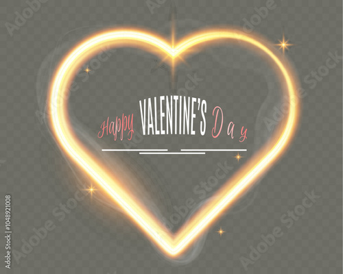 A heart-shaped golden light with shimmering flashes on a transparent background. Perfect for holiday cards, banners, invitations, or romantic designs.