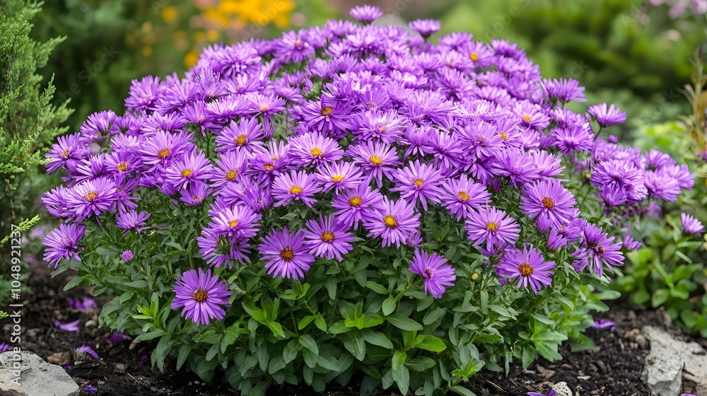 Obraz premium Purple flowers of asters in the garden. Selective focus