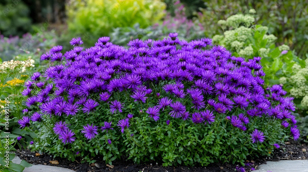 Purple flowers of asters in the garden. Selective focus Purple flowers of asters in the garden. Selective focus