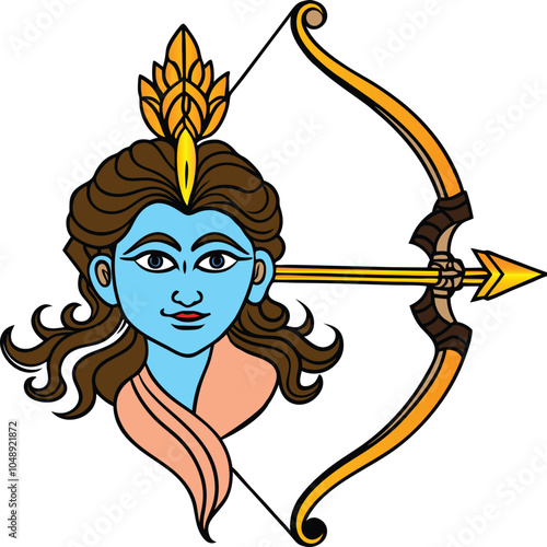 Lord Rama killing Ravana, Dussehra festival of India. hand drawn illustration