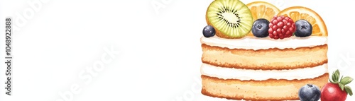 Delicious cake topped with fresh fruit slices and berries, perfect for celebrations. photo